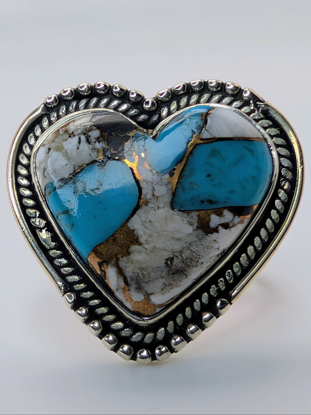 Turquoise Dahlia Heart Ring S925 Sterling Silver Ring Size 8